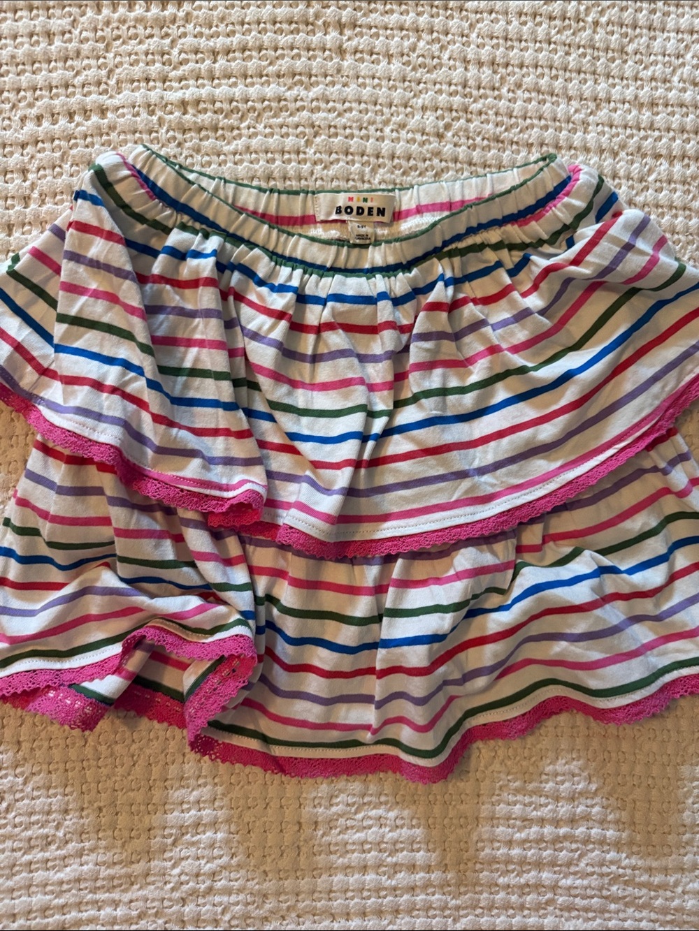 Boden White Skort with Pink, Blue, Green and Red Stripes